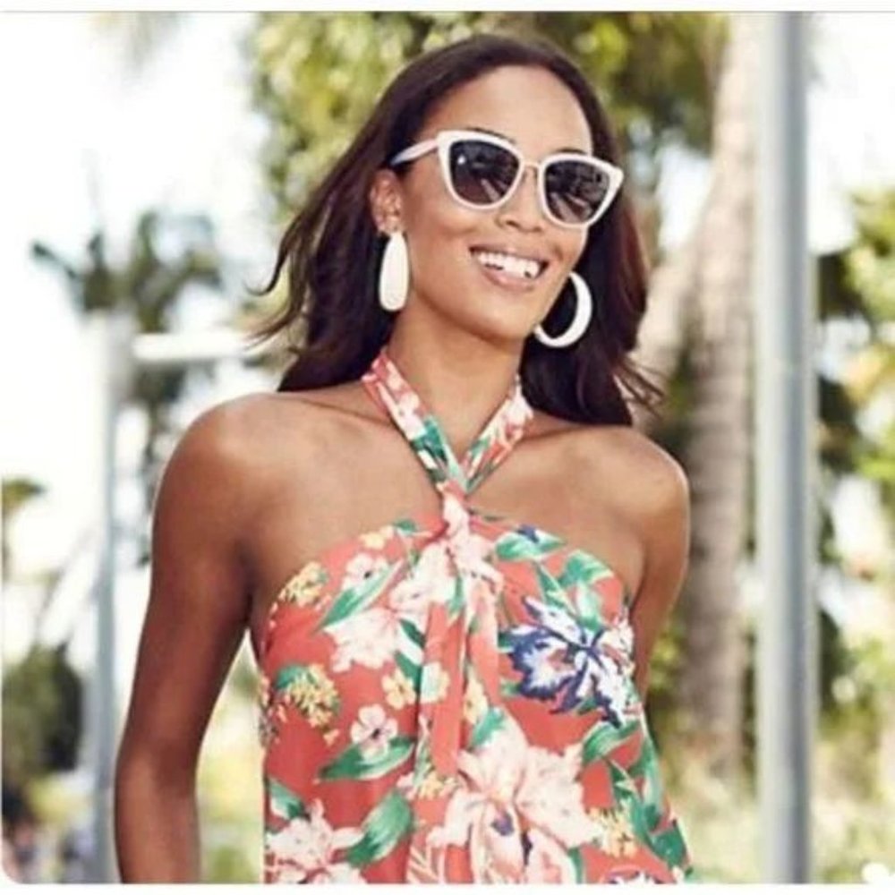 New York & Company Sweet Pea Floral Ruffle Halter Blouse S